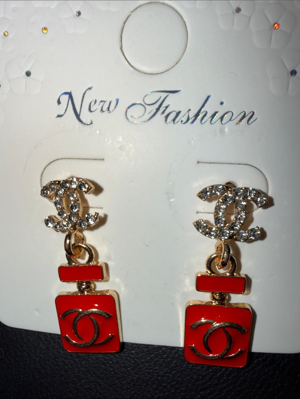 Gold-Tone Red Crystal Logo Drop Earrings